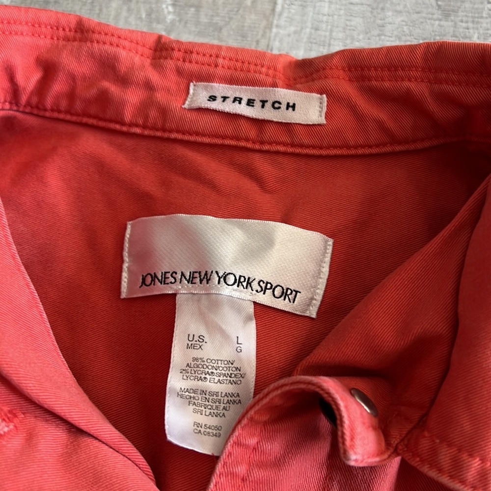Jones New York Sport Coral Cotton Stretch Denim Button Down Jacket Womens Size L - Picture 3 of 8